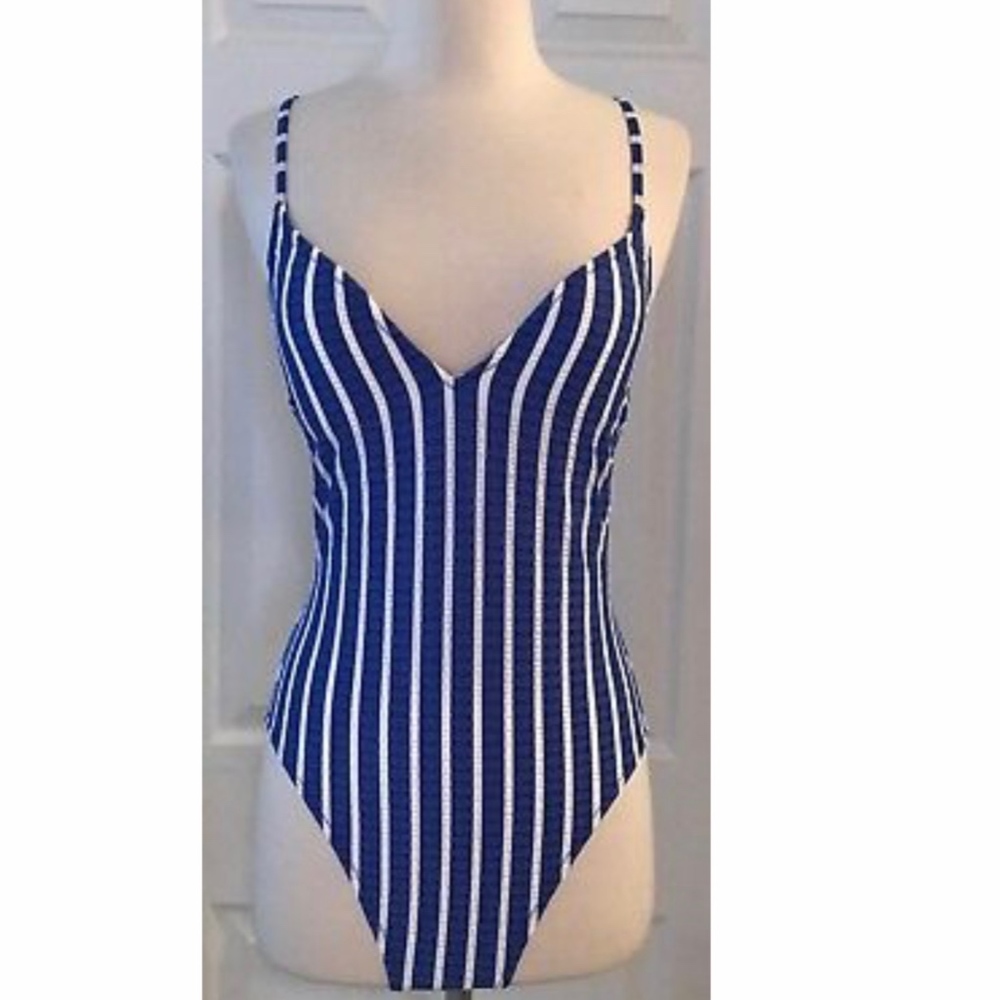 J.CREW LACE-UP BACK ONE-PIECE IN PUCKERED STRIPE 6